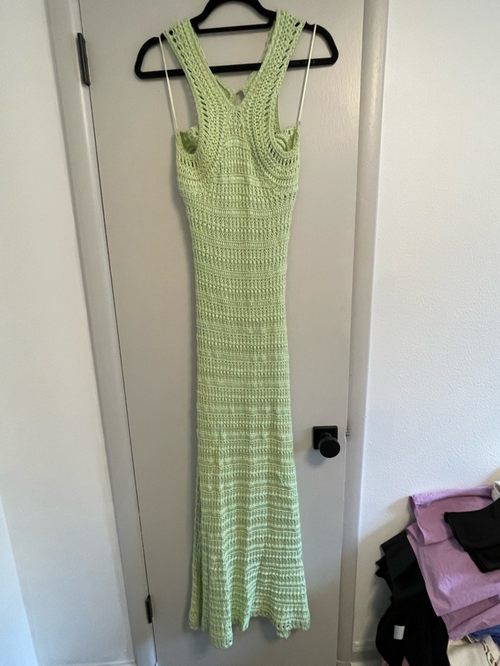 4SI3NNA Light Green Crochet Maxi Dress